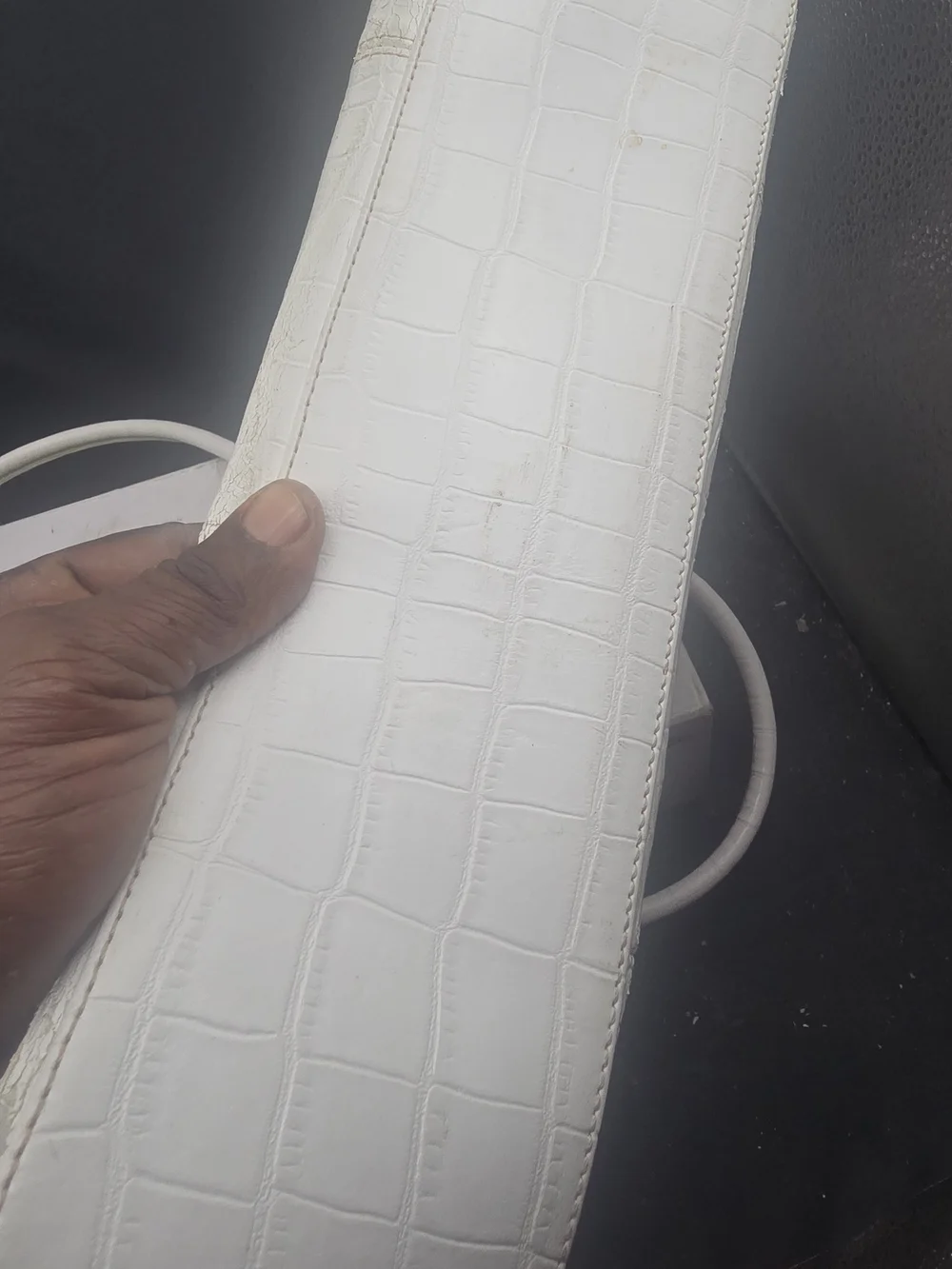 Wilsons Leather White Croc-Embossed Satchel with Silver Hardware